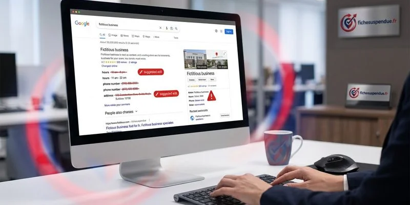Tableau de bord montrant les modifications suspectes sur une fiche Google